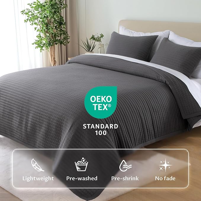 KASENTEX Queen Quilt Set 90"x90" – Soft Washed 3-Layer Lightweight Bedspread - Image 2