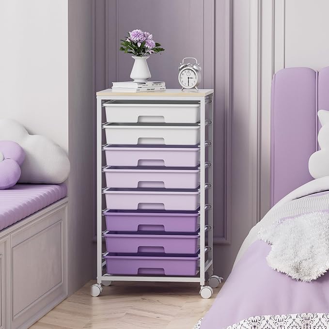 Rolling Cart with Drawers, Utility Cart With 8 Drawers and Wooden Tabletop - Image 7