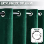 Joydeco Dark Green Velvet Curtains 96 Inches Long, Luxury Grommet Blackout - Image 3