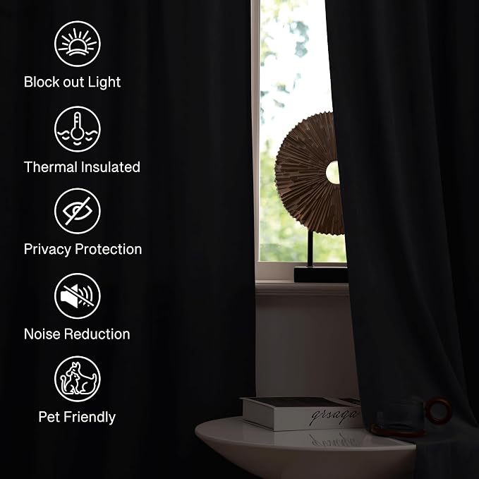 StangH Black Blackout Curtains 105 inches Premium Velvet Thermal Insulated - Image 6