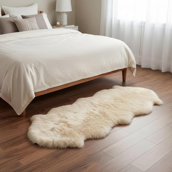 Premium Champagne Sheepskin Rug Genuine Double 2x6ft Pelt Fluffy Fur Rug - Image 3