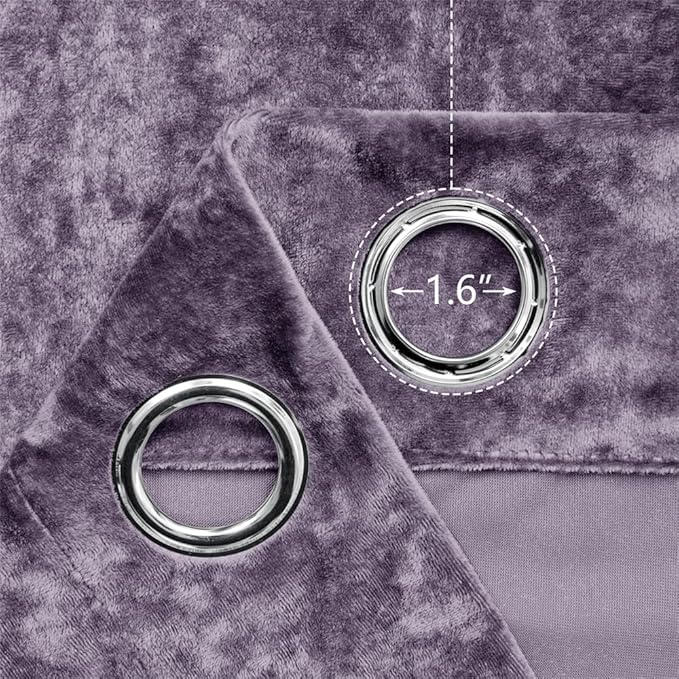 SMILETIME Lilac Purple Crushed Velvet Curtains 52x90 inch Luxurious Thermal - Image 3
