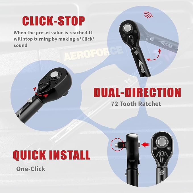 AEROFORCE 3/8-Inch Drive Torque Wrench（10-80 lb.ft / 13.6-108.8 Nm), 72 Tooth - Image 4