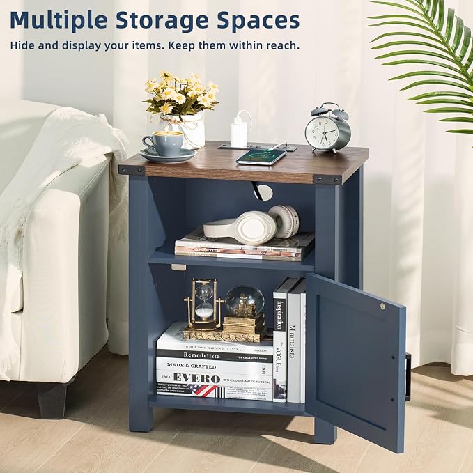 Joaxswe Night Stand with Charging Station and USB Port, 18 Inch Farmhouse - Image 5