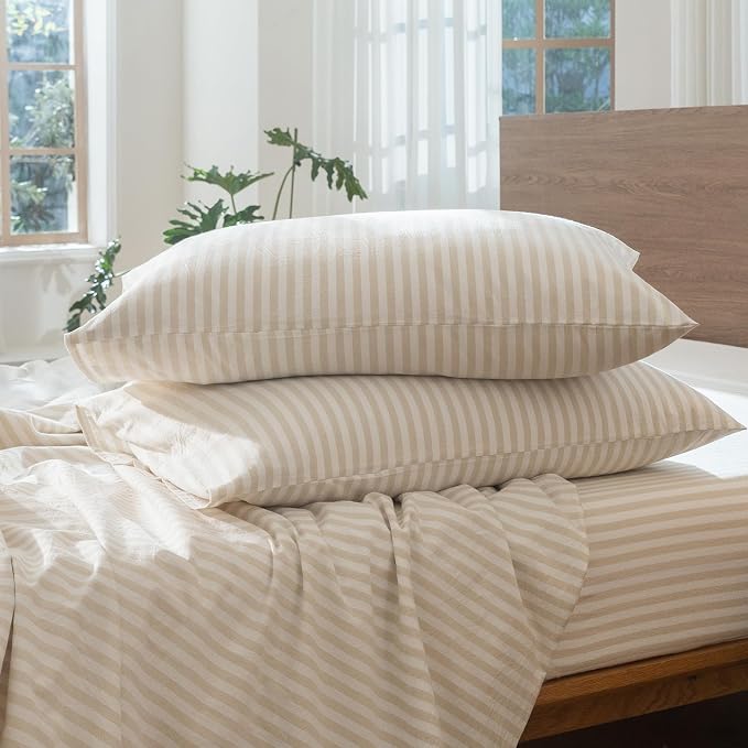 MooMee Striped Duvet Cover Set 100% Washed Cotton Linen Like Textured - Image 9