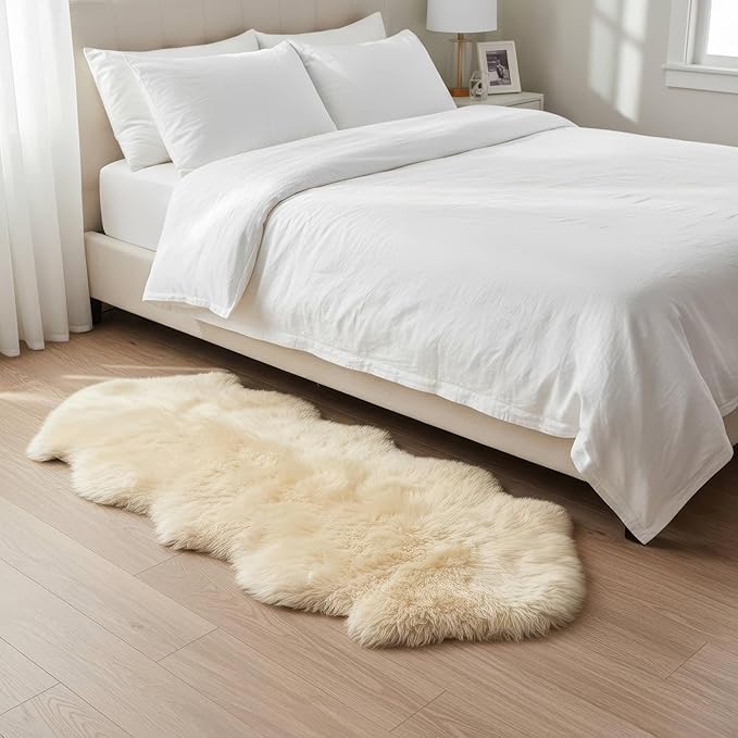Premium Champagne Sheepskin Rug Genuine Double 2x6ft Pelt Fluffy Fur Rug by SuperAreaRugs