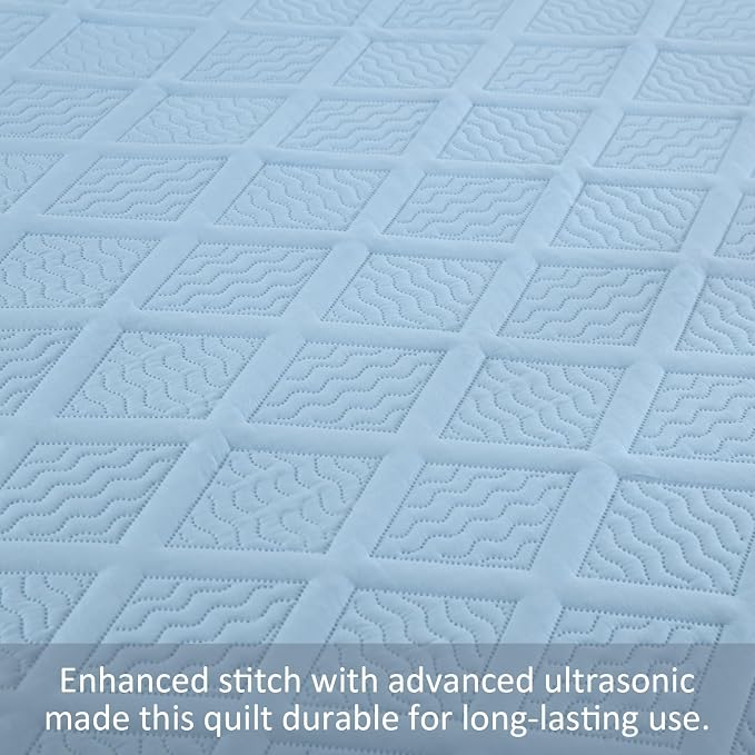 Yiran Ash Blue Quilt Set King Size, 3 Piece Reversible Bedspreads Bedding Set - Image 5