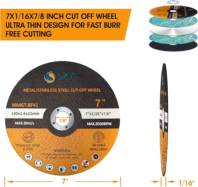 S SATC 7" Cutting Wheel 25 PCS Metal Cutting Blade 7 x 1/16 x 7/8 inch Cutting - Image 2