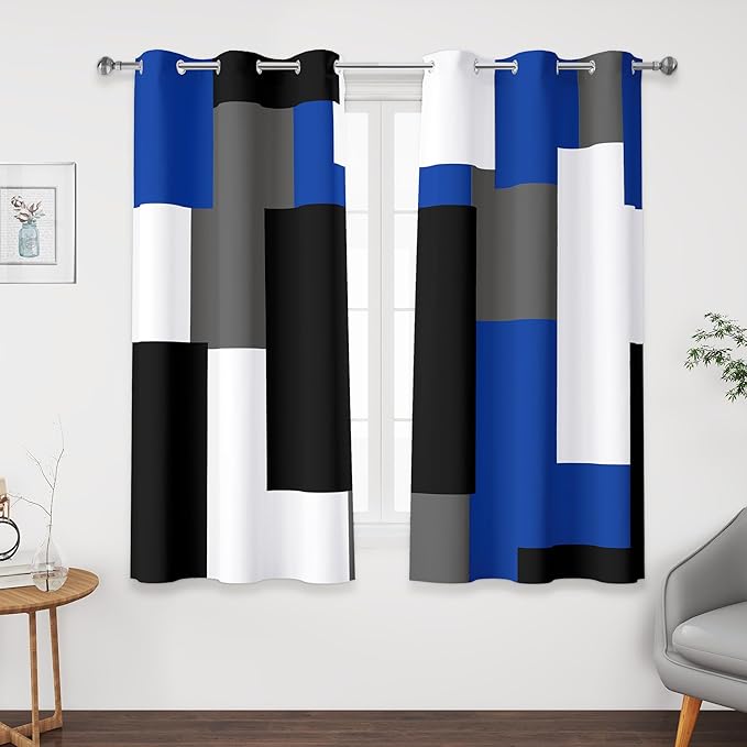 Blue Gray 100% Blackout Curtains 45 inch Length 2 Panels Set White Grey Modern by TyrotHomeDecor