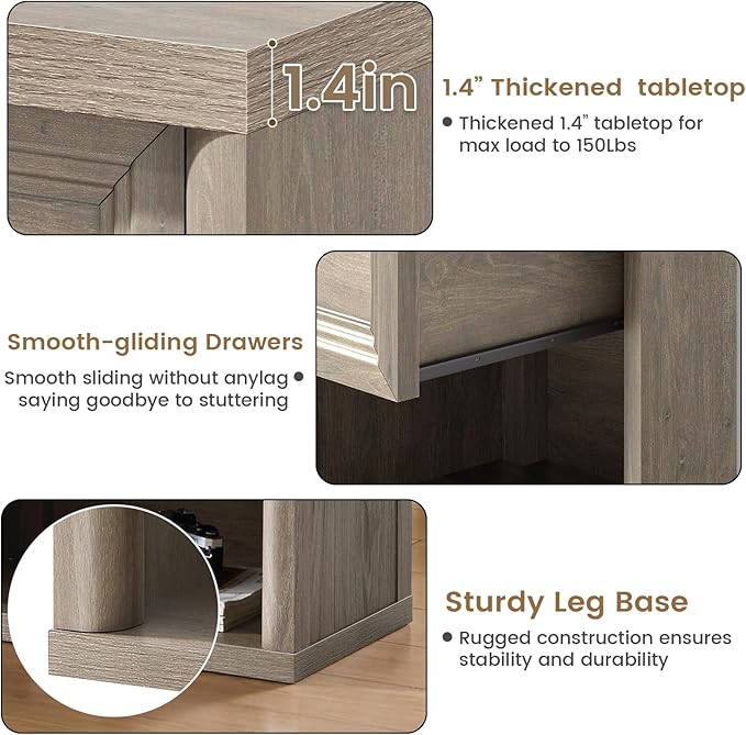 Farmhouse Night Stand Set of 2, Wood Large Side Tables End Table, 22.6" Wide - Image 6