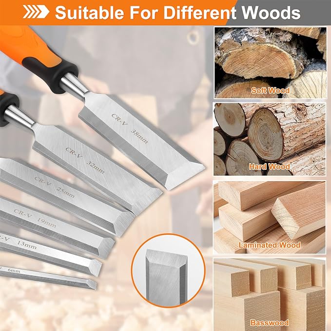 KINGBRO 6 Pcs Wood Chisel Sets, Wood Chisels - Image 7