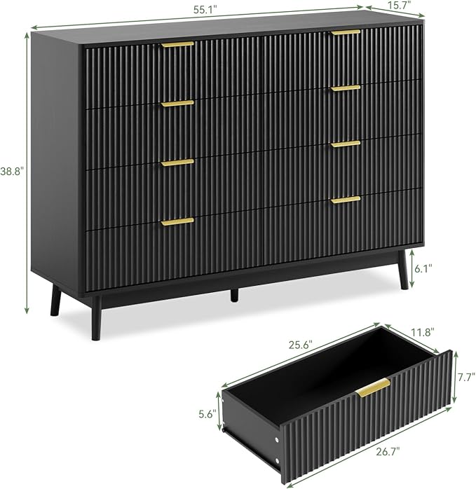 LYNSOM Fluted 8 Drawer Dresser for Bedroom, Wood Dresser TV Stand & Storage - Image 2