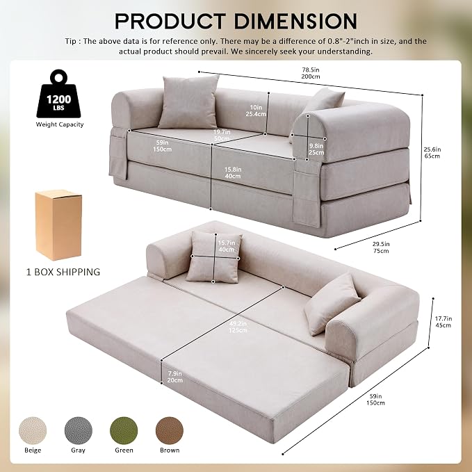 78.5" Convertible Sleeper Sofa Bed, Faux Leather Folding Floor Sofa - Image 2