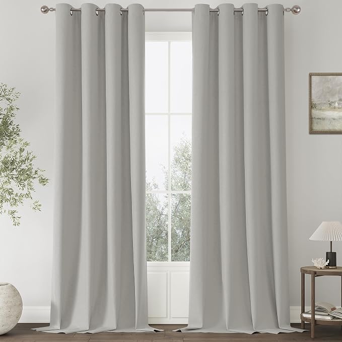 ChrisDowa 100% Blackout Light Grey Solid Curtains 96 Inches Long 2 Panels by ChrisDowa