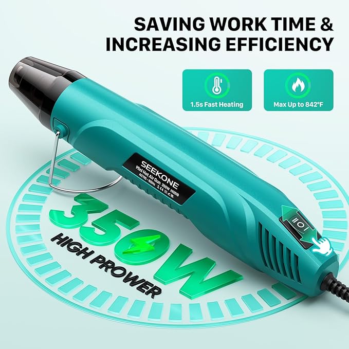 SEEKONE 350W Mini Heat Gun, Dual-Temp Model 500℉ & 842℉（260℃ & 450℃）Fast Heat - Image 3