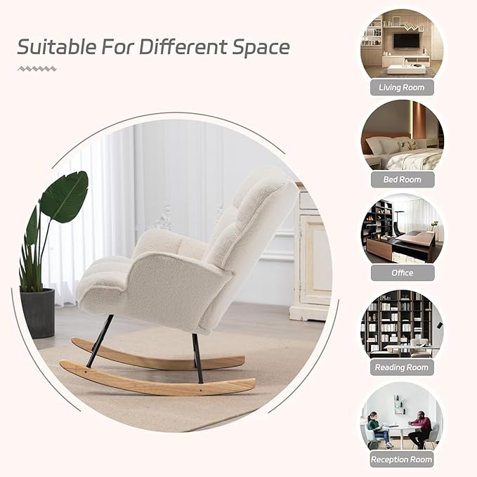 Rocking Chair Nursery Teddy Upholstered Glider Rocker Rocking Accent Chair - Image 6