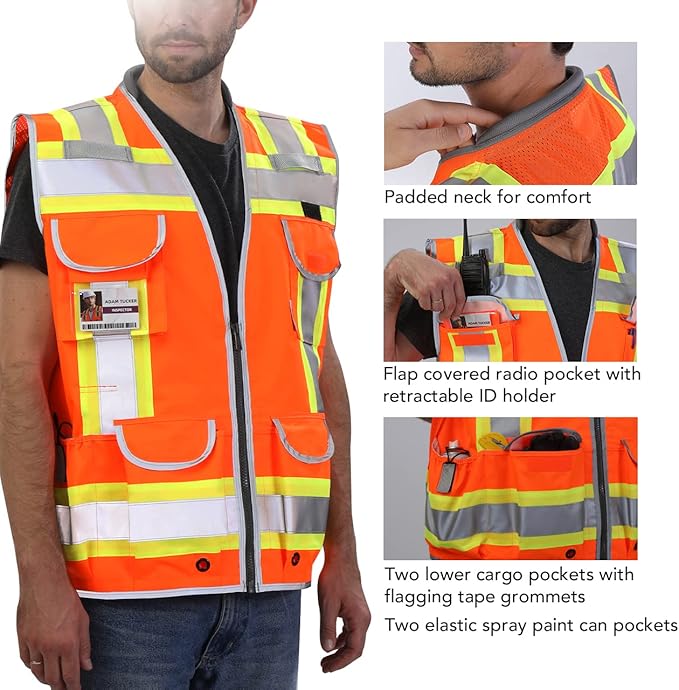 Dib Safety Reflective Vest Heavy Duty, High Visibility Two Tone Engineer Vest - Image 4