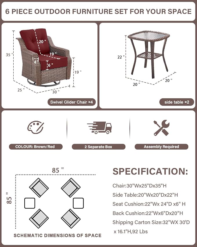 Belord Luxury 6-inch Thick Cushion Patio Furniture Set - Image 2