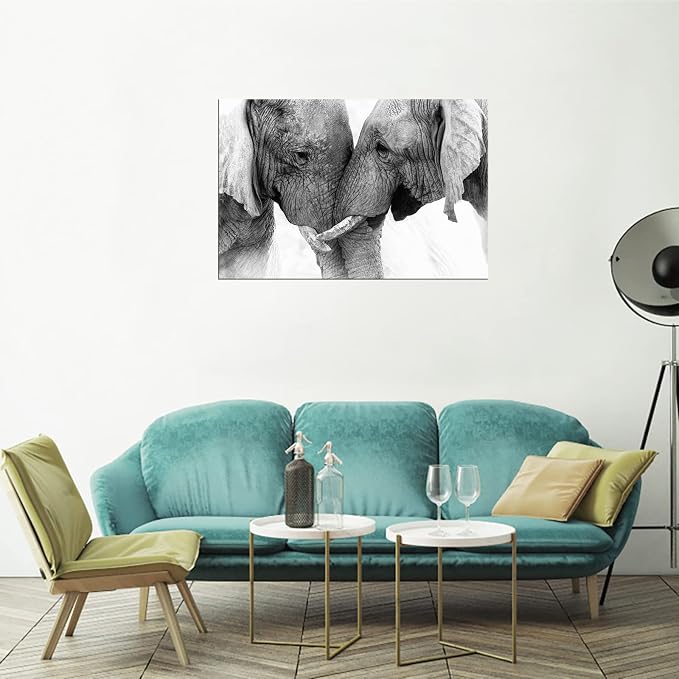 DZL Art D73069 Black and White Elephants Entwine Wall Art Canvas Painting Ready - Image 7