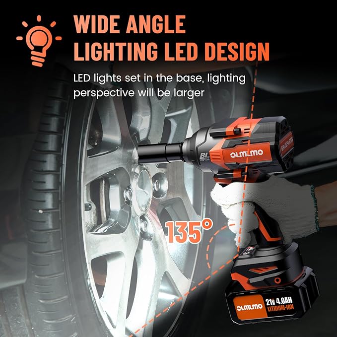 950N.m/700Ft-lbs Cordless Impact Wrench 1/2", 2 * 4.0Ah Battery Brushless - Image 3