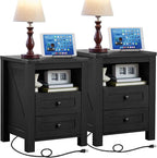 Joaxswe Night Stands with Charging Station Set of 2, Farmhouse Nightstand by Joaxswe