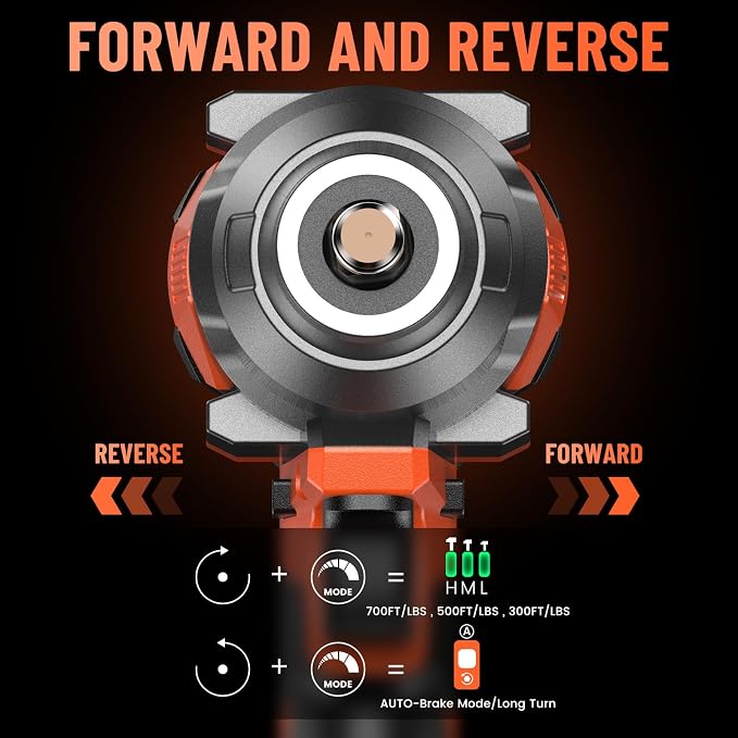 950N.m/700Ft-lbs Cordless Impact Wrench 1/2", 2 * 4.0Ah Battery Brushless - Image 8