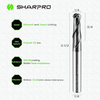 Carbide Ball Nose End Mills 2 Flute 1/4 Inch SHK. and Cutting Dia. 3D Carving - Image 2