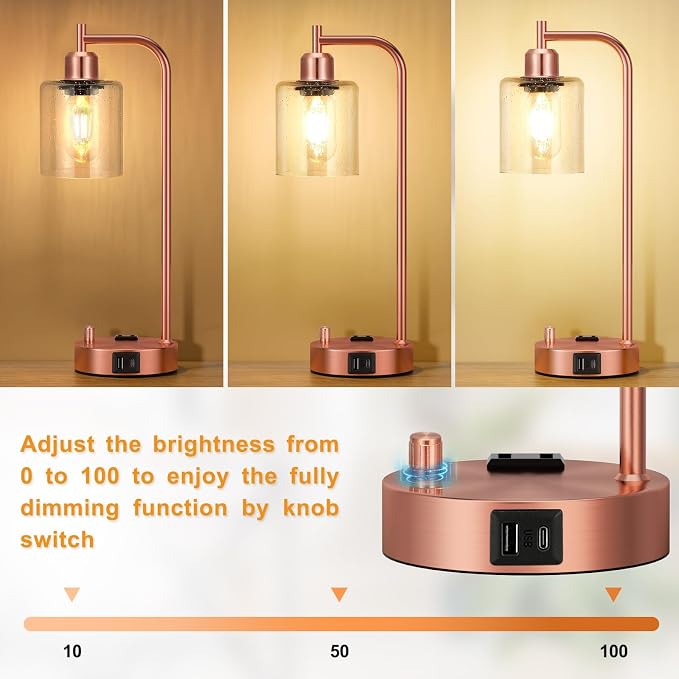 Innqoo Industrial Table Lamps for Bedrooms Set of 2 - Image 2