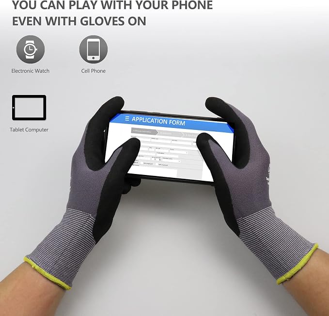 Work Gloves MicroFoam Nitrile Coated-6 Pairs, Seamless Knit Nylon Gloves - Image 3