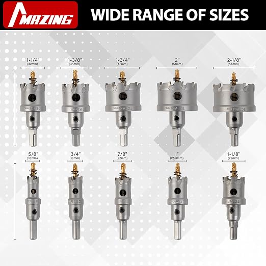 MAZING 16PCS TCT Hole Saw Kit for Hard Metal, 5/8"-2-1/8" Carbide Tungsten - Image 5