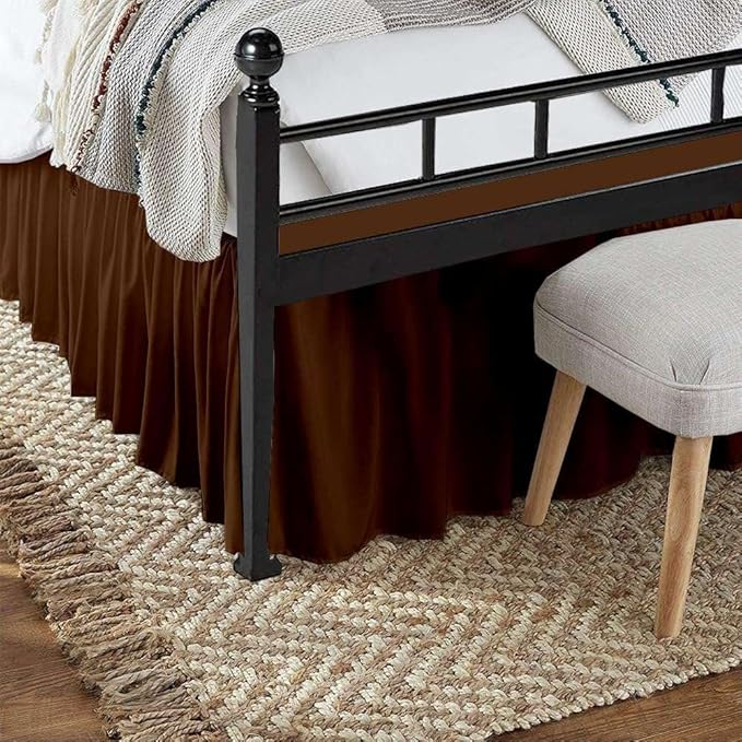 Chocolate Solid Ruffled Bed Skirt Short Queen-14 Inch Drop Split Corner - Image 6