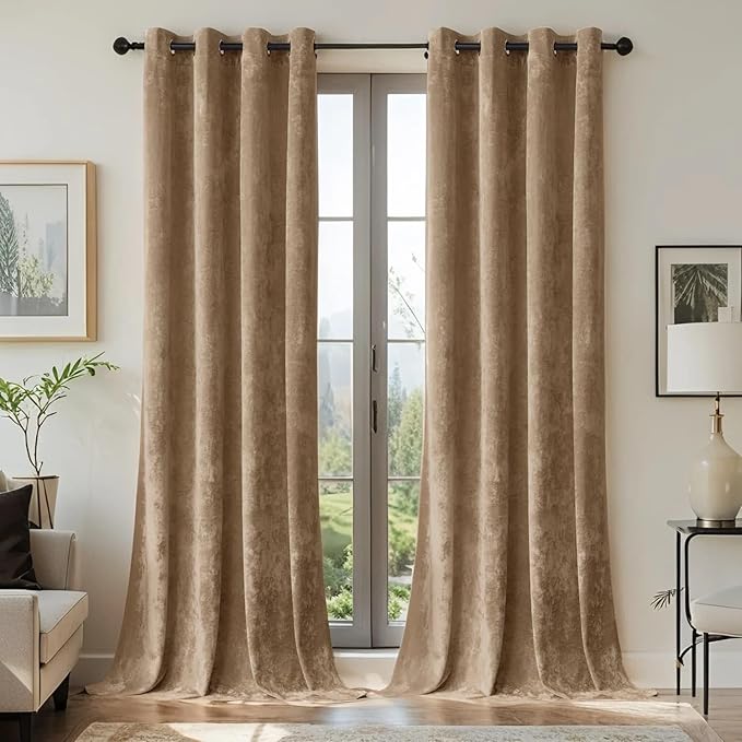 SMILETIME Amber Beige Crushed Velvet Curtains 52x90 inch Luxurious Thermal by SMILETIME