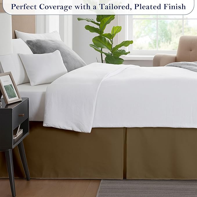 King Bed Skirt, Luxury 21 Inch Drop Taupe Pleated Bed Skirt, Double Brushed - Image 4