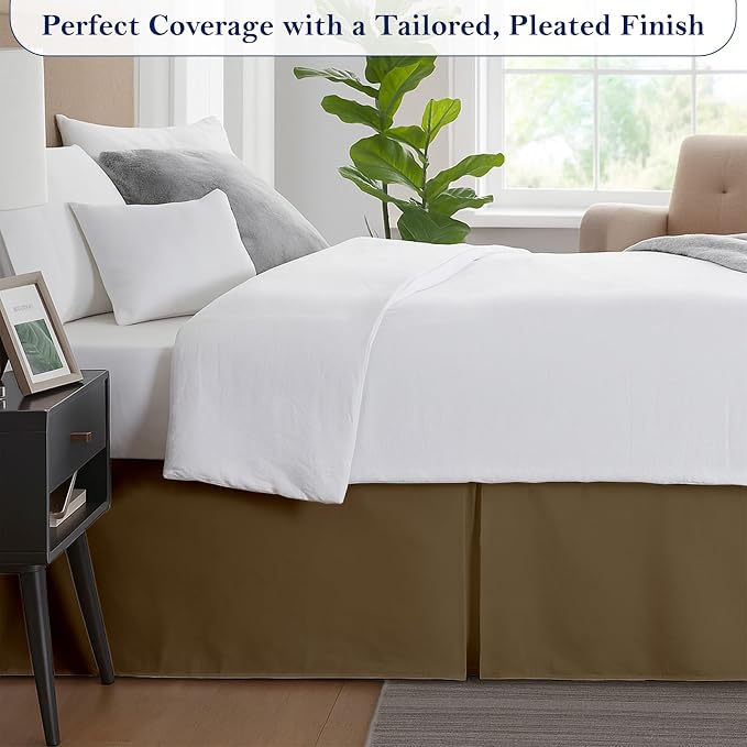 Queen Bed Skirt, Luxury 16 Inch Drop Taupe Pleated Bed Skirt, Double Brushed - Image 4