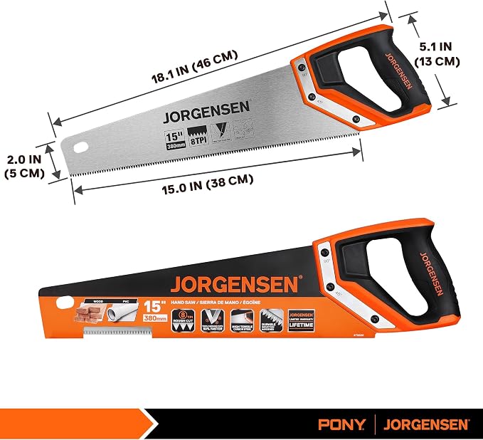 JORGENSEN 15 Inch Pro Hand Saw, 8 TPI Fine-Cut Ergonomic Non-Slip Aluminum - Image 2