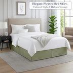 Queen Bed Skirt, Luxury 15 Inch Drop Sage Pleated Bed Skirt, Double Brushed - Image 2
