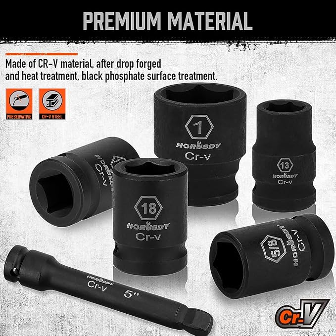 HORUSDY 1/2" Drive Shallow Impact Socket Set, 24-Piece SAE and Metric, 6 Point - Image 4