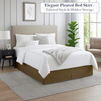 King Bed Skirt, Luxury 16 Inch Drop Taupe Pleated Bed Skirt, Double Brushed - Image 2