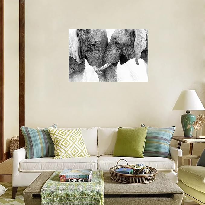 DZL Art D73069 Black and White Elephants Entwine Wall Art Canvas Painting Ready - Image 3