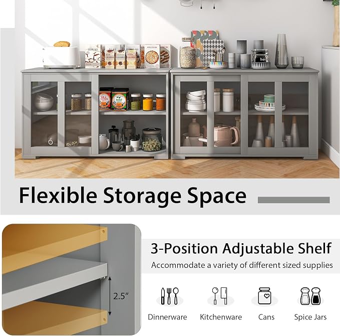 Costzon Sideboard Buffet Cabinet of 2, Wooden Kitchen Storage Cabinet - Image 4