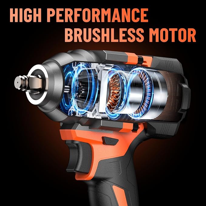 950N.m/700Ft-lbs Cordless Impact Wrench 1/2", 2 * 4.0Ah Battery Brushless - Image 2