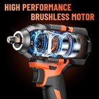 950N.m/700Ft-lbs Cordless Impact Wrench 1/2", 2 * 4.0Ah Battery Brushless - Image 2