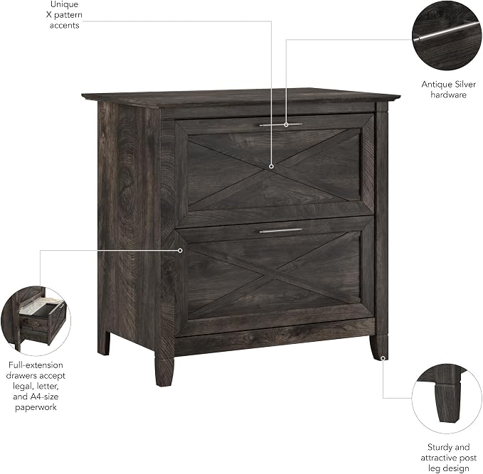 Bush Furniture Key West 2 Drawer Lateral File Cabinet in Dark Gray Hickory | - Image 5