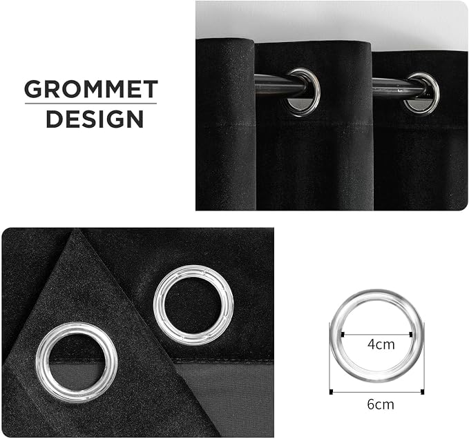 Joydeco Black Velvet Curtains 108 Inches Long, Luxury Grommet Blackout Curtain - Image 3