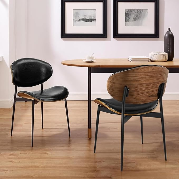 Art Leon Modern Faux Leather Dining Chairs, Mid Century Desk Chair No Wheels by ArtLeon