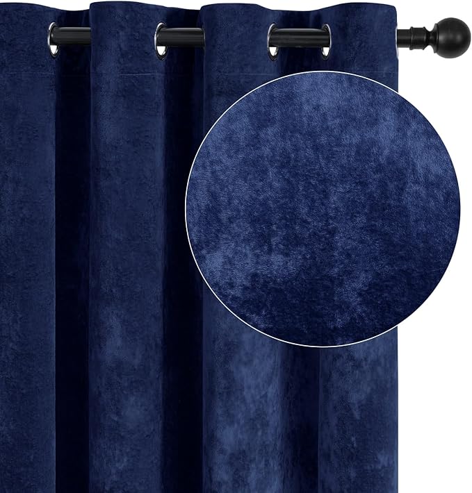 SMILETIME Navy Blue Crushed Velvet Curtains 52x108 inch Luxurious Thermal - Image 2