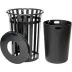 Global Industrial 36 Gallon Outdoor Slatted Steel Round Trash Can - Image 2