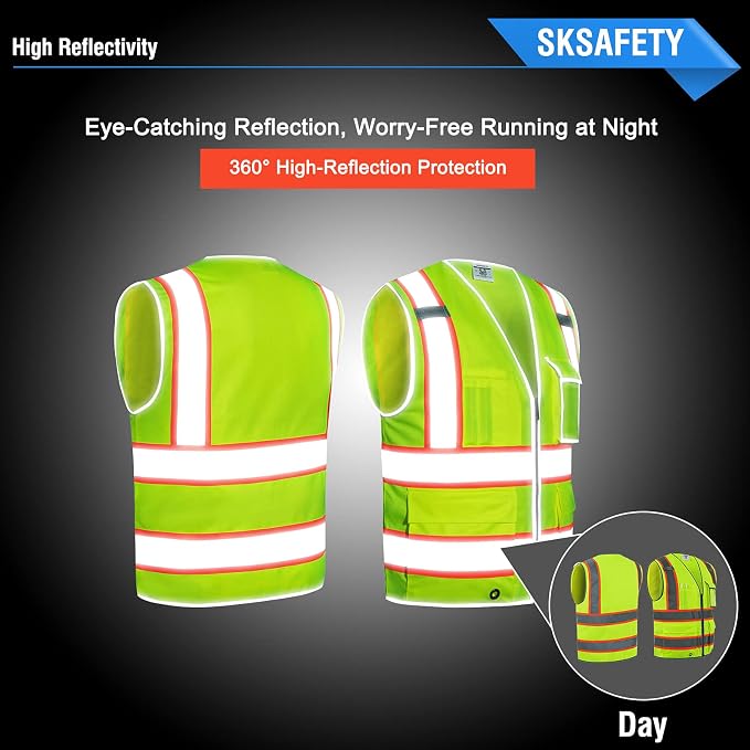 SKSAFETY 10 Pockets Safety Vest, Class 2 High Visibility Security - Image 2