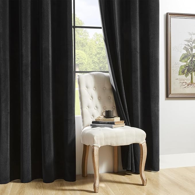 Joydeco Black Velvet Curtains 72 inch Length 2 Panels, Luxury Blackout Rod - Image 7