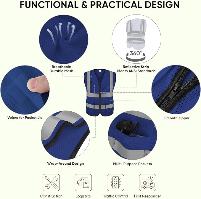 TICONN Reflective Safety Vest High Visibility Class II Mesh Vest - Image 2